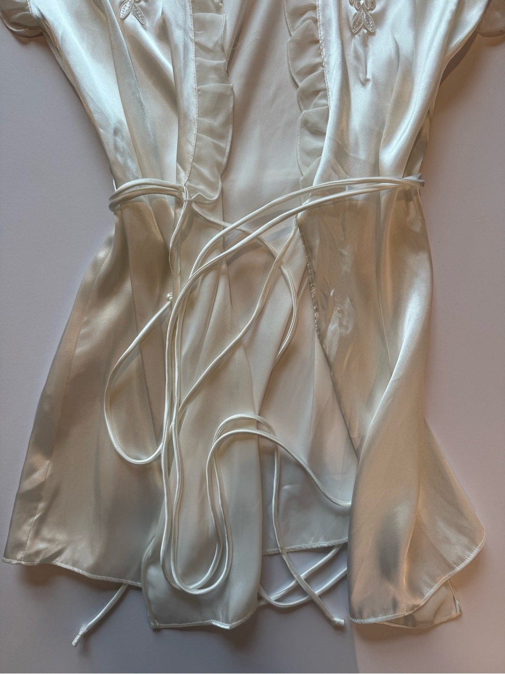 Linea Donatella Ivory Satin Embroidered Ruffle Robe - Picture 6 of 7